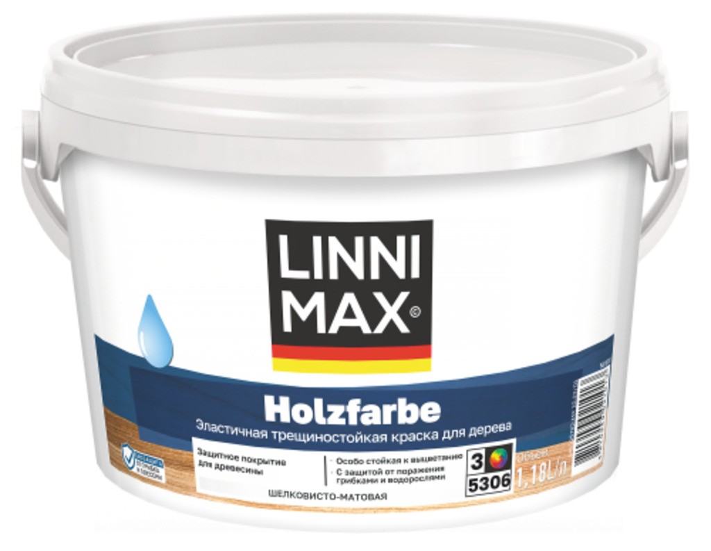 Краска водно-дисперсионная для наружных и внутренних работ LINNIMAX Holzfarbe / Хольцфарбе База 3 1,18 л