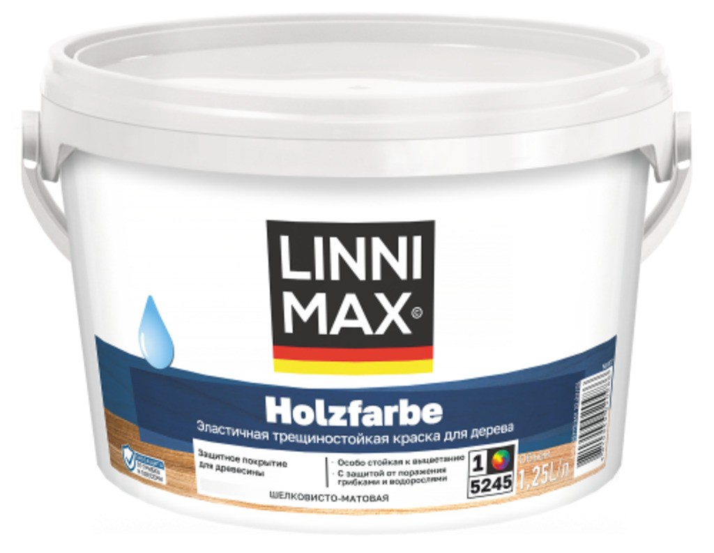 Краска водно-дисперсионная для наружных и внутренних работ LINNIMAX Holzfarbe / Хольцфарбе База 1 1,25 л