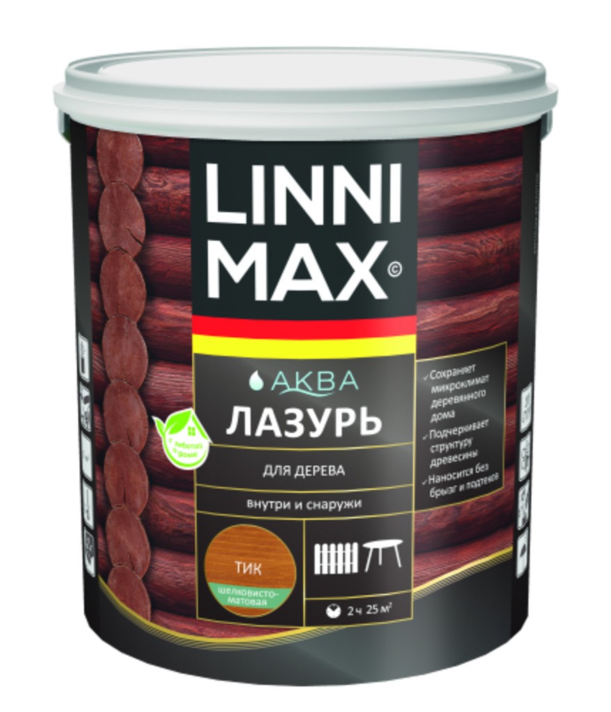 Лессирующий антисептик LINNIMAX Аква Лазурь для дерева Тик 2,5 л