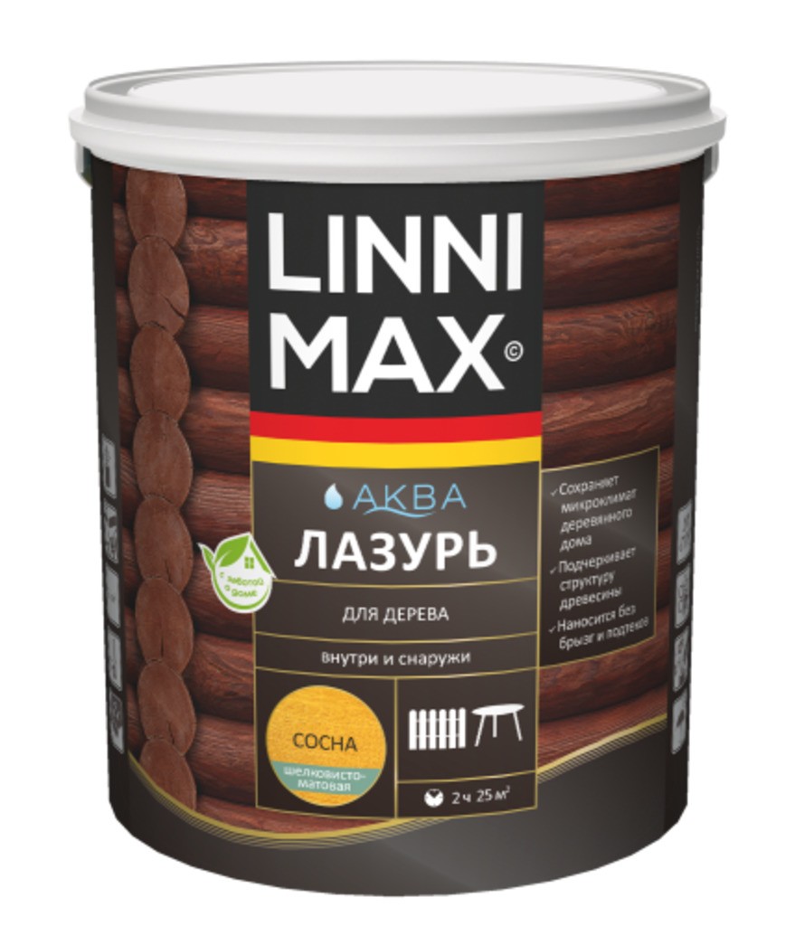 Лессирующий антисептик LINNIMAX Аква Лазурь для дерева Сосна 2,5 л