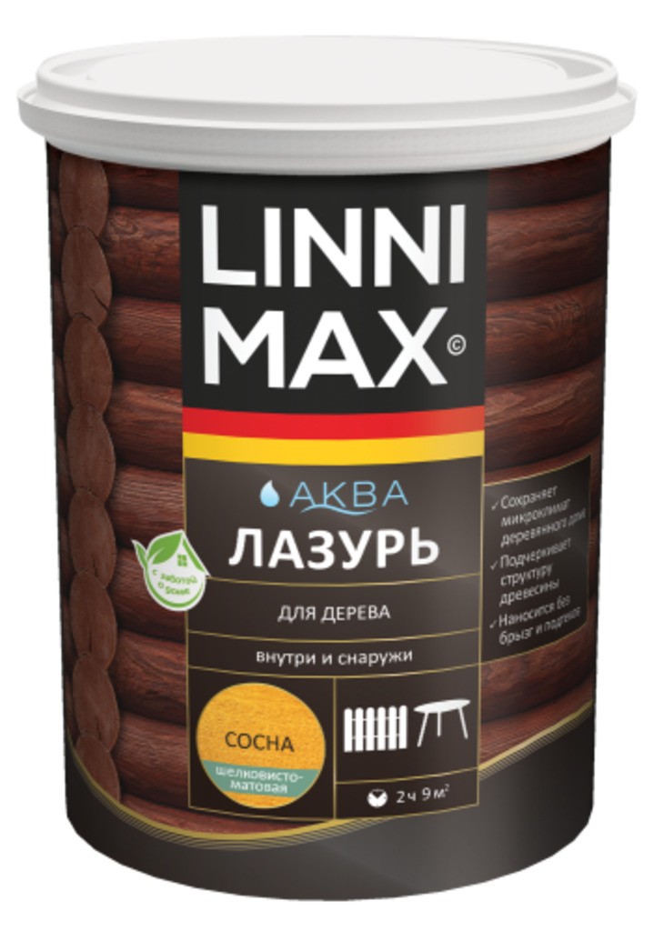 Лессирующий антисептик LINNIMAX Аква Лазурь для дерева Сосна 0,9 л