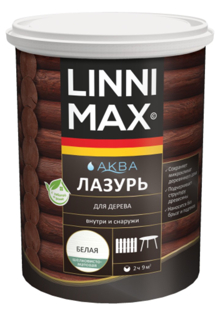 Лессирующий антисептик LINNIMAX Аква Лазурь для дерева Белая 0,9 л