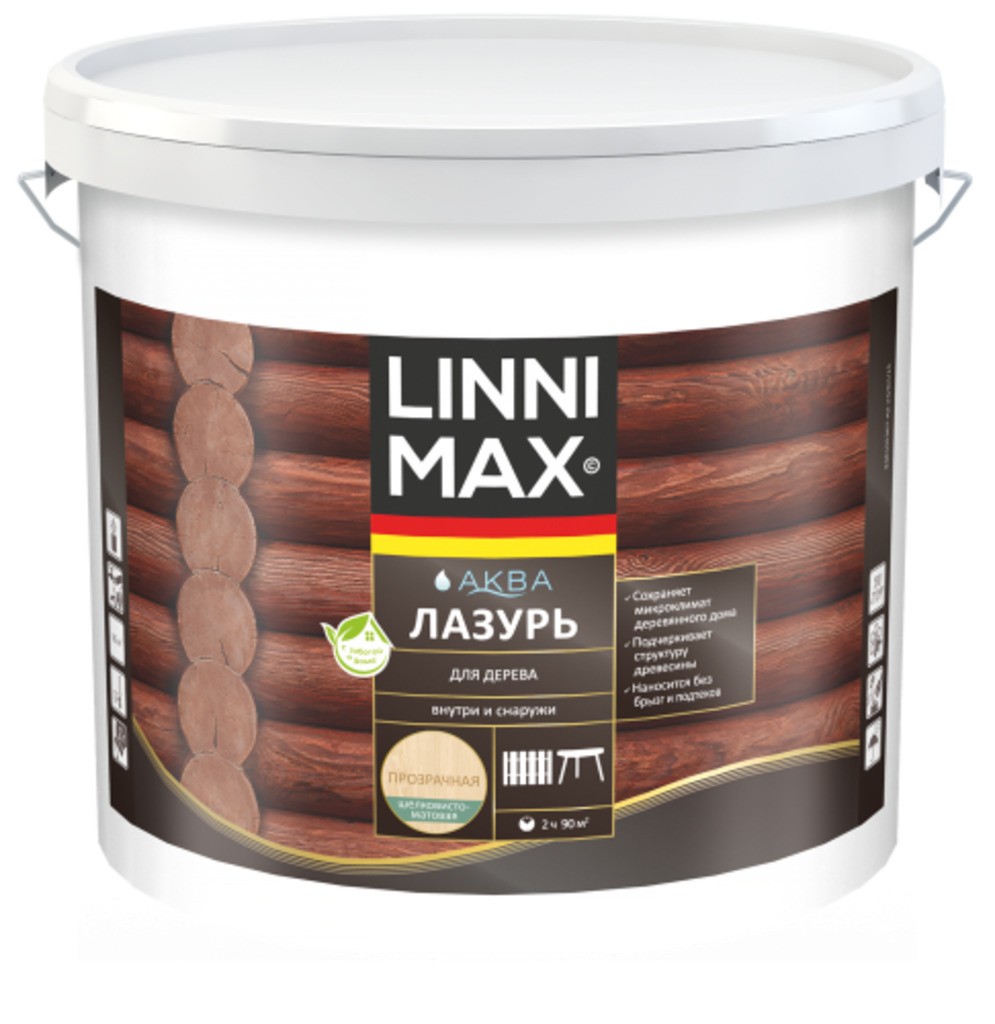 Лессирующий антисептик LINNIMAX Аква Лазурь для дерева 9 л
