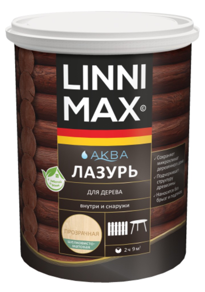 Лессирующий антисептик LINNIMAX Аква Лазурь для дерева 0,9 л